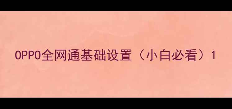 OPPO全网通基础设置小白必看