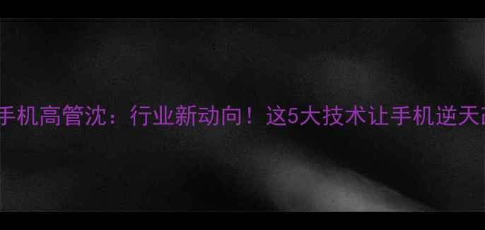 vivo手机高管沈行业新动向这5大技术让手机逆天改命