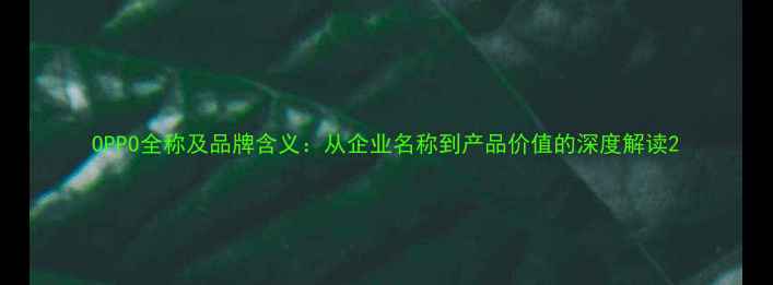 OPPO全称及品牌含义从企业名称到产品价值的深度解读
