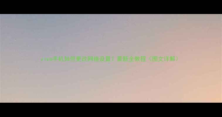 vivo手机如何更改网络设置最新全教程图文详解