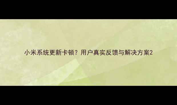 小米系统更新卡顿用户真实反馈与解决方案