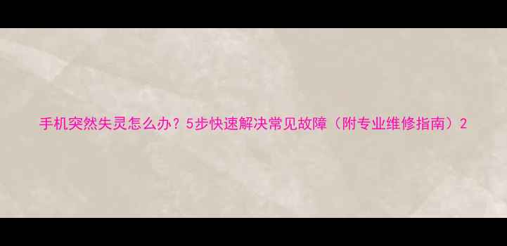 手机突然失灵怎么办5步快速解决常见故障附专业维修指南