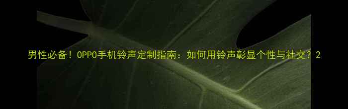 男性必备OPPO手机铃声定制指南如何用铃声彰显个性与社交
